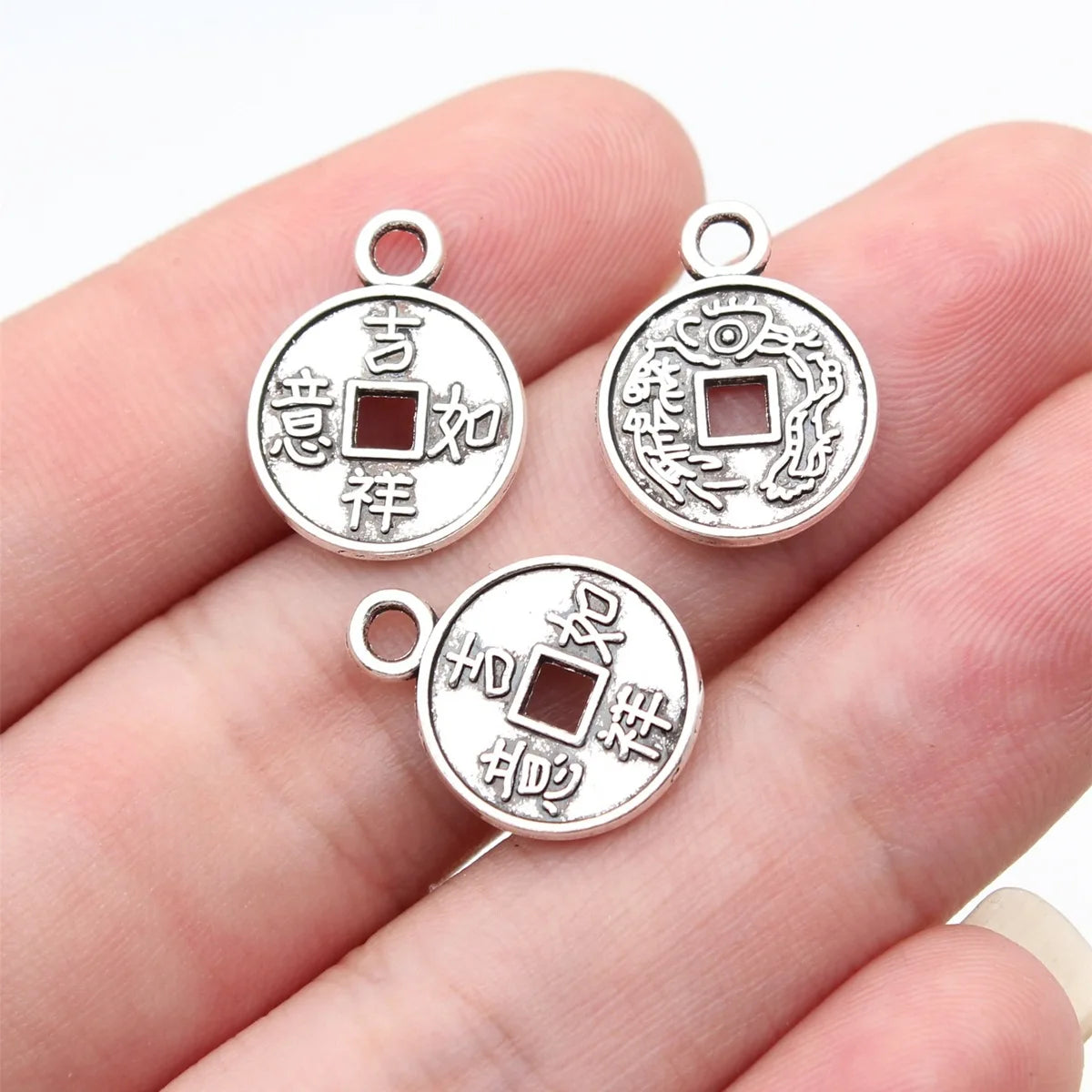17x13mm 0.8g Antique Silver Zinc Alloy Ruyi Coin Charm Pendant for DIY Bracelet Necklace Making