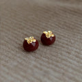 Vintage Burgundy Persimmon Enamel Glaze Eco-Friendly Copper Stud Earrings