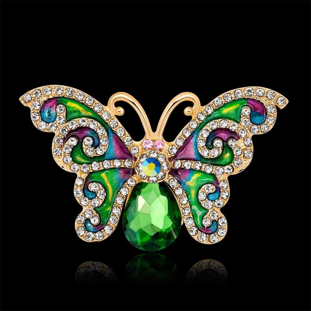 Luxury Enamel Butterfly Brooch With Rhinestone Zircon Accents, Elegant Women's Lapel Pin Corsage Gift