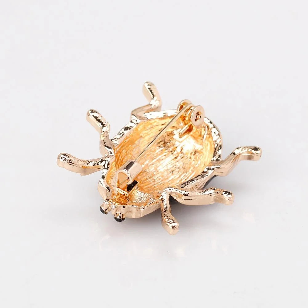 Cute Red Enamel Ladybug Brooch With Gold Tone Alloy And Rhinestone Accents, Women's Lapel Pin Gift