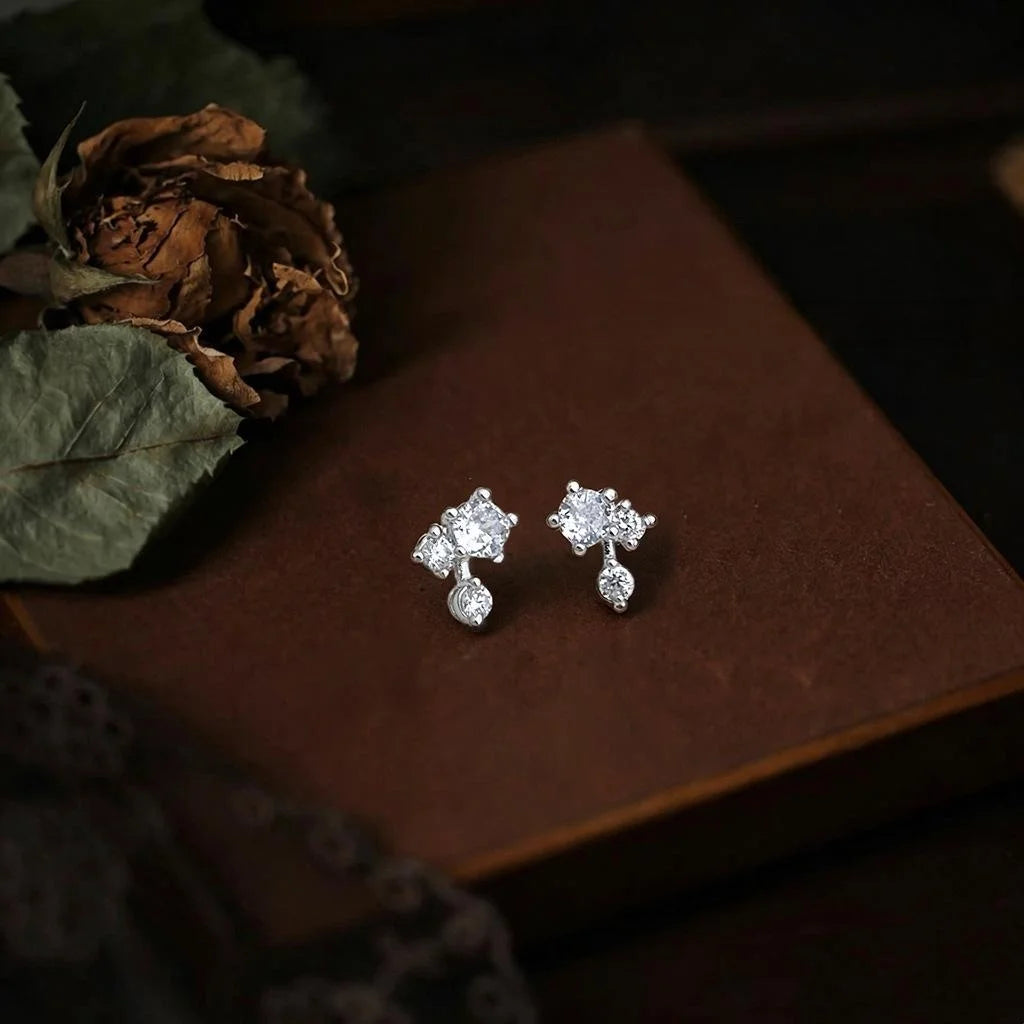 Minimalist Micro Pave Zircon Flower Stud Earrings Eco-Friendly Copper Light Luxury Geometric Jewelry