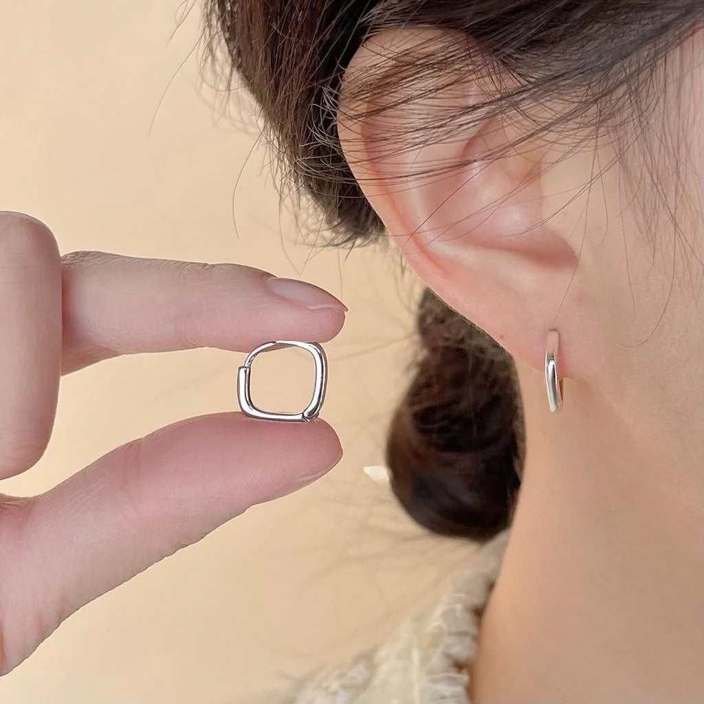 Minimalist Geometric Micro Pave Zircon Square Copper Stud Earrings For Women