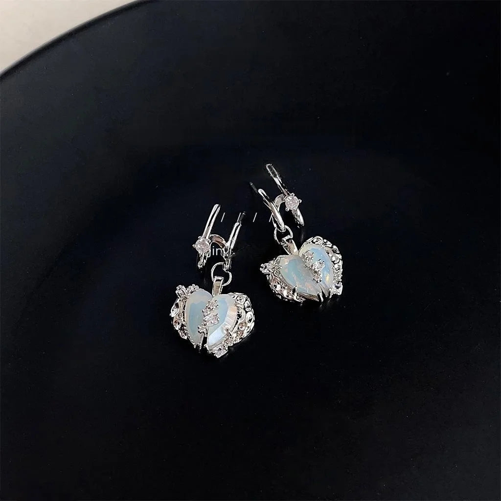 Sweet Cool Copper Vine Heart Liquid Stud Earrings With Micro Pave Zircon