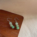 New Chinese Green Natural Stone Beaded Long Stud Earrings Geometric Round Minimalist Jewelry