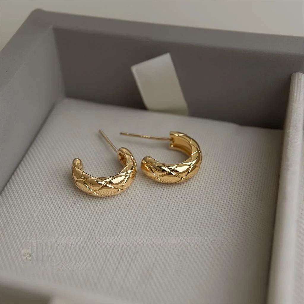 14K Plated Metal Geometric Ring Drop Earrings, Minimalist Luxury Office Jewelry