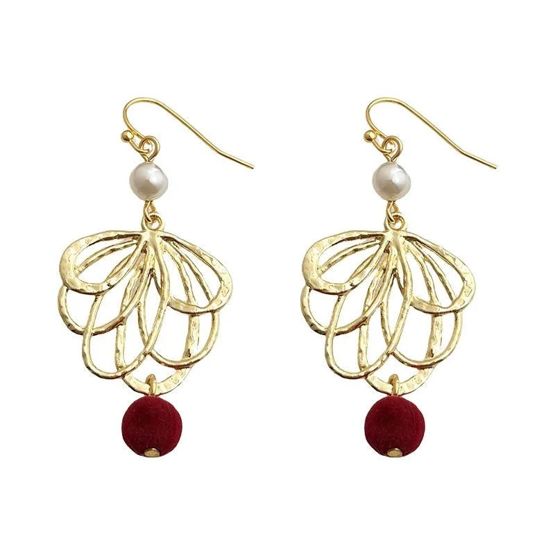 Handmade Original Design 14K Gold Plated Copper Hollow Flower Long Drop Earrings