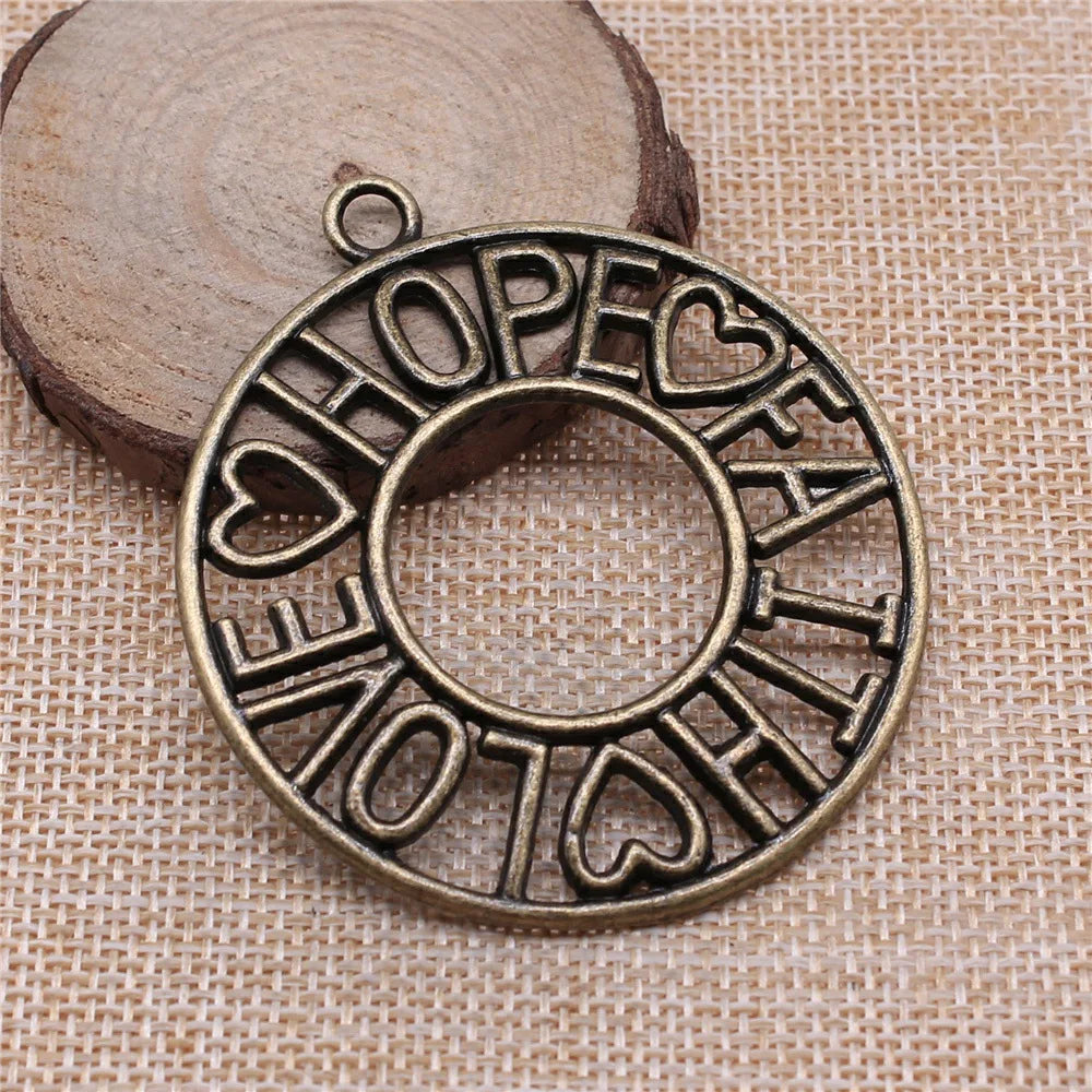 65x58mm 15g Antique Bronze Zinc Alloy LOVE HOPE FAITH Charm Pendant for DIY Necklace Jewelry