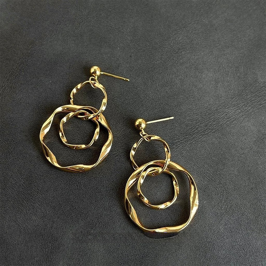 18K Gold Plated Copper Geometric Drop Earrings Chunky Hoop Line Western Fashion Jewelry