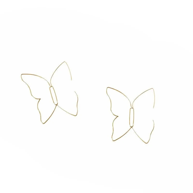 14K Gold Plated Copper Oversized Butterfly Drop Earrings Geometric Hollow Statement Jewelry