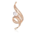 Luxury Rose Gold Swirl Brooch With Rhinestone And Pearl, Elegant Lapel Pin Corsage Suit Accessory