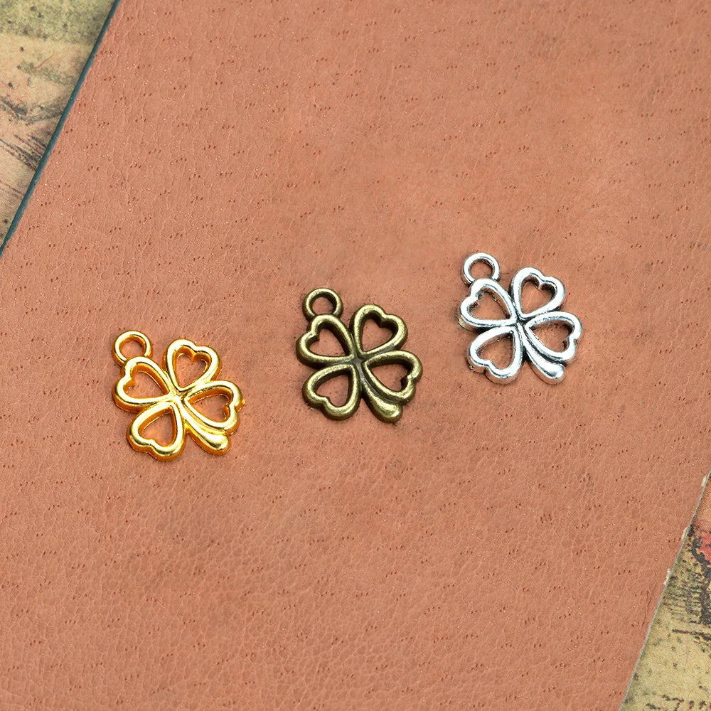 17x13MM Zinc Alloy Four Leaf Clover Charm Pendant for DIY Necklace Bracelet Jewelry Making
