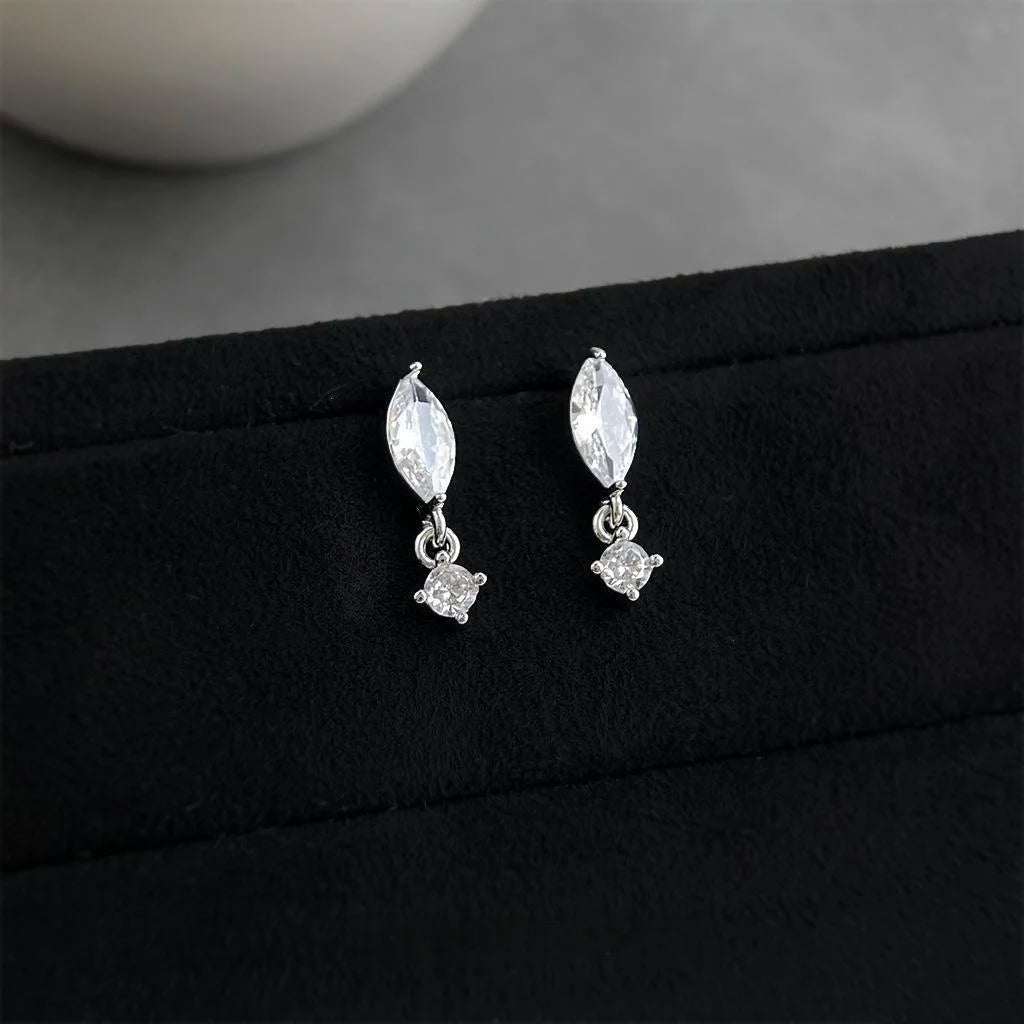 Premium Copper Zircon Tassel Drop Earrings Geometric Marquise Waterdrop Design