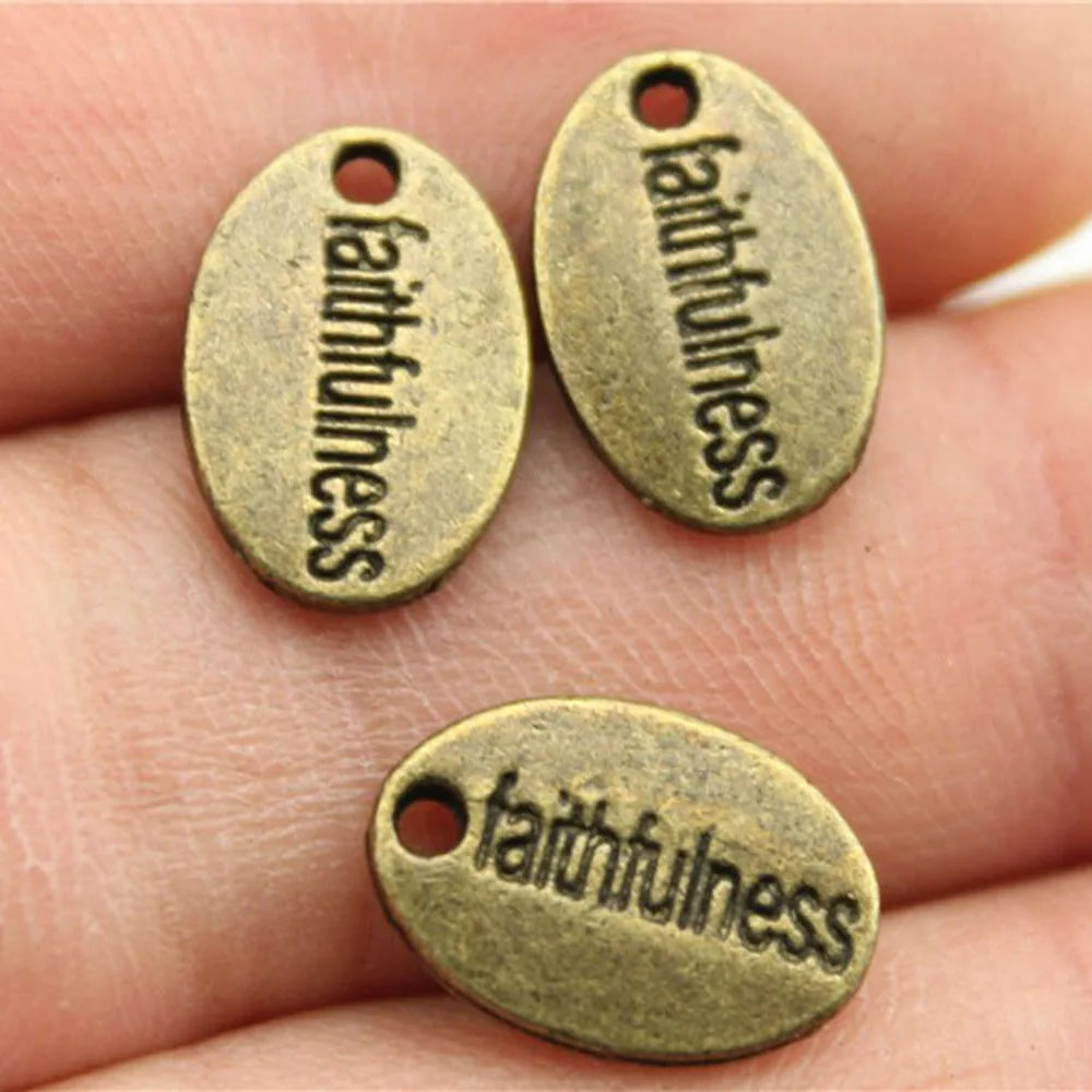 14x10mm 1.1g Antique Bronze Tone Zinc Alloy Faithfulness Tag Charm Pendant for Necklace Bracelet DIY