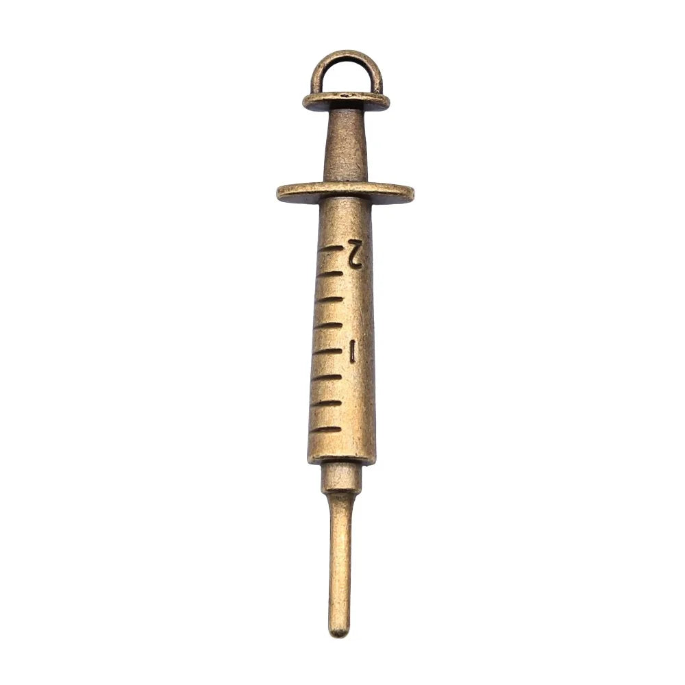 15x62mm 7g Multicolor Zinc Alloy Syringe Charm Pendant for DIY Medical Theme Jewelry Making