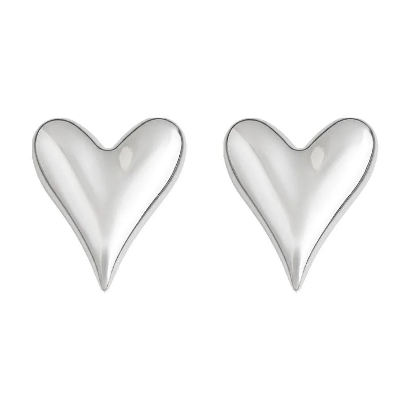 Eco Copper Smooth Heart Shape Drop Earrings, Exaggerated Electroplated Fashion Jewelry