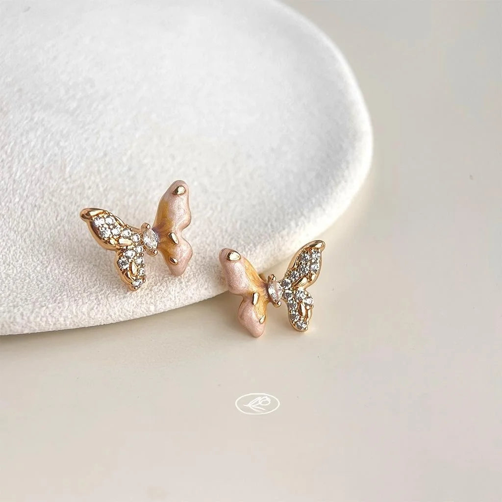 Original Design Copper Micro Pave Zircon Butterfly Gradient Enamel Stud Earrings