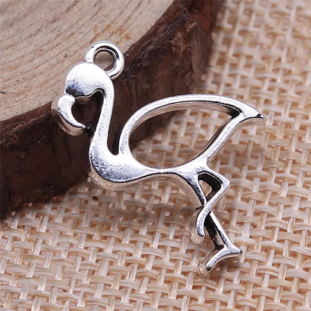 20x24mm 1.5g Multicolor Zinc Alloy Flamingo Bird Charm Pendant for DIY Necklace Bracelet Making