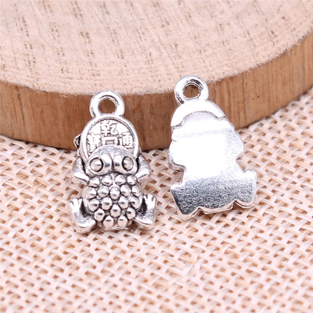 17x11mm 1.9g Antique Silver Copper Coin Frog Charm Pendant for DIY Necklace Bracelet Jewelry Making