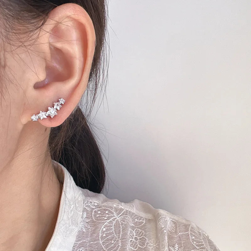 Elegant Starburst Zircon Ear Cuff Stud & Clip On No Piercing Spiral Hoop Fashion Earrings
