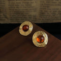Maillard Style Round Geometric Textured Copper Stud Earrings