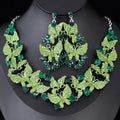 Luxury Rhinestone Butterfly Earrings And Necklace Jewelry Set For Women, Alloy Crystal Bridal Banquet Party Jewelry
