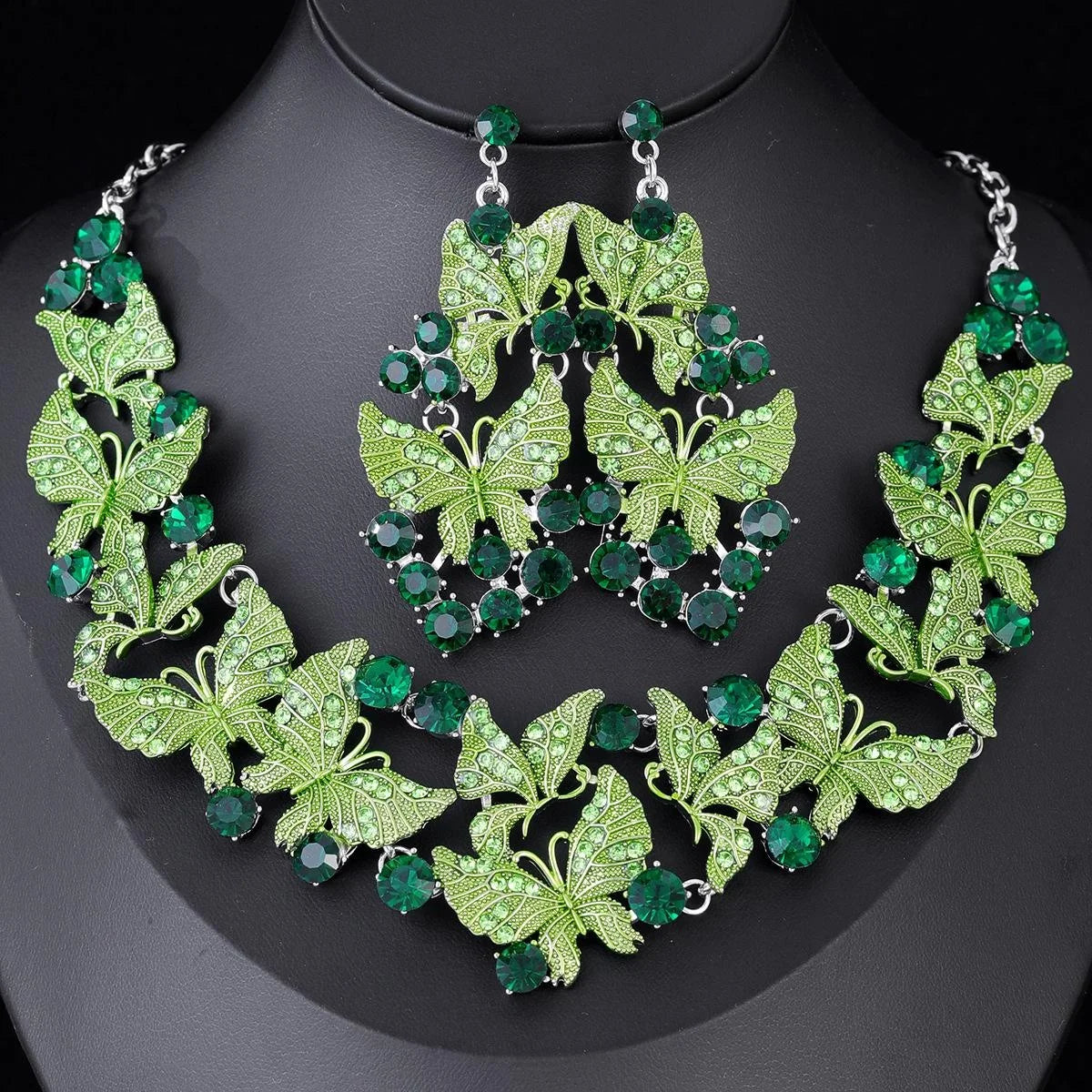 Luxury Rhinestone Butterfly Earrings And Necklace Jewelry Set For Women, Alloy Crystal Bridal Banquet Party Jewelry