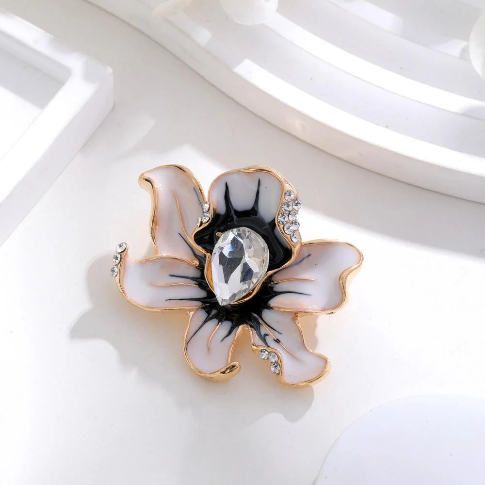 Elegant Green Enamel Peony Flower Brooch With Rhinestones, Gold Alloy Lapel Pin Corsage Gift