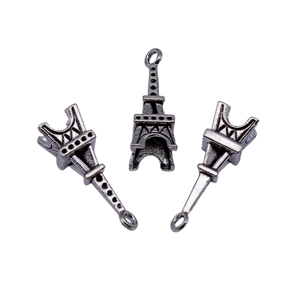 26x8.6mm 1.6g Antique Silver Iron 3D Tower Charm Pendant for DIY Bracelet Necklace Jewelry Making