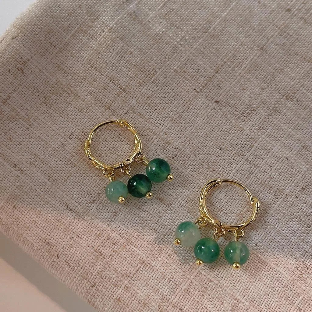Forest Style Handmade Copper Jasper Moss Agate Round Geometric Stud Earrings For Women