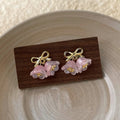 Sweet Lily Of The Valley Bow Drop Earrings Copper Glass Handmade Floral Designer Jewelry