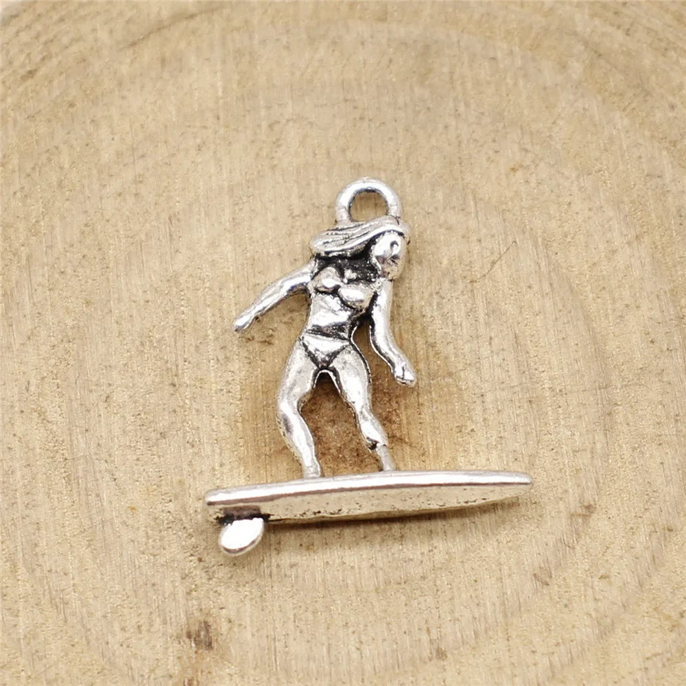 21x18mm 2.2g Multicolor Zinc Alloy Surfing Charm Pendant for DIY Beach Sports Jewelry Making