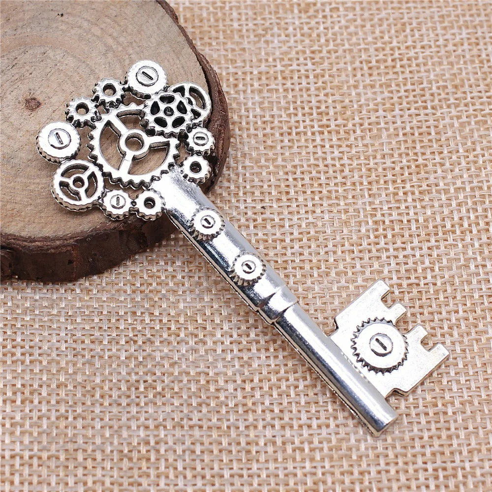 71x30mm 7g Multicolor Zinc Alloy Gear Key Charm Pendant for Steampunk Bracelet Necklace Making