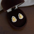 Two Tone Micro Pave Zircon Gourd Stud Earrings, Silver Plated Copper Light Luxury Jewelry