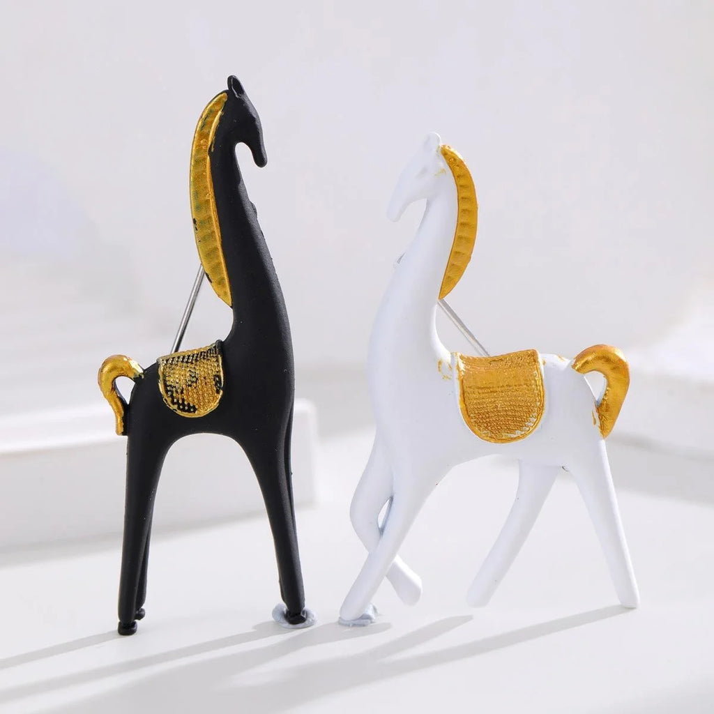 Elegant Black Enamel Little Horse Brooch With Gold Alloy Saddle, Creative Animal Lapel Pin Suit Accessory Gift