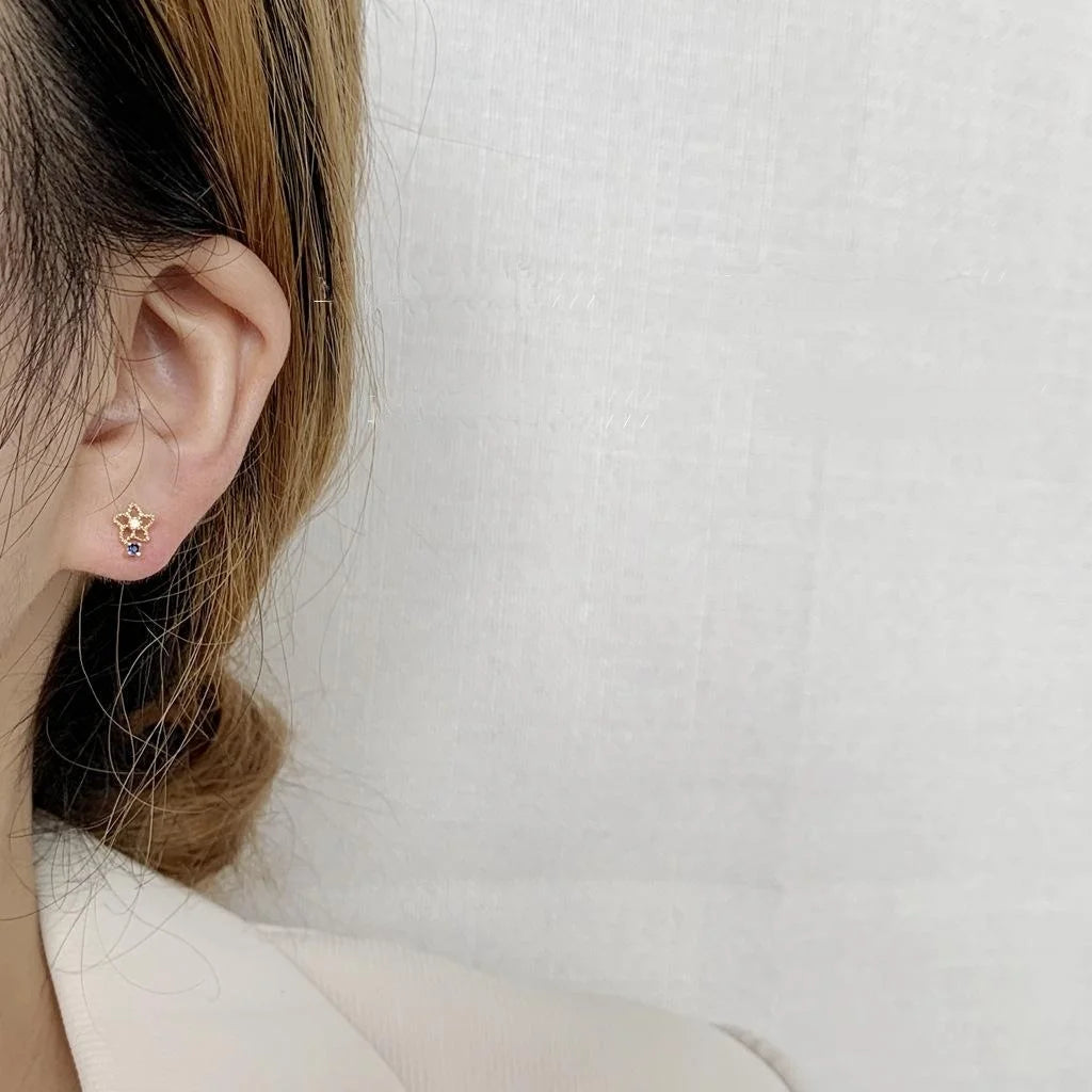 Mini 14K Gold Plated Copper Flower Stud Earrings Simple Hollow Sweet Style