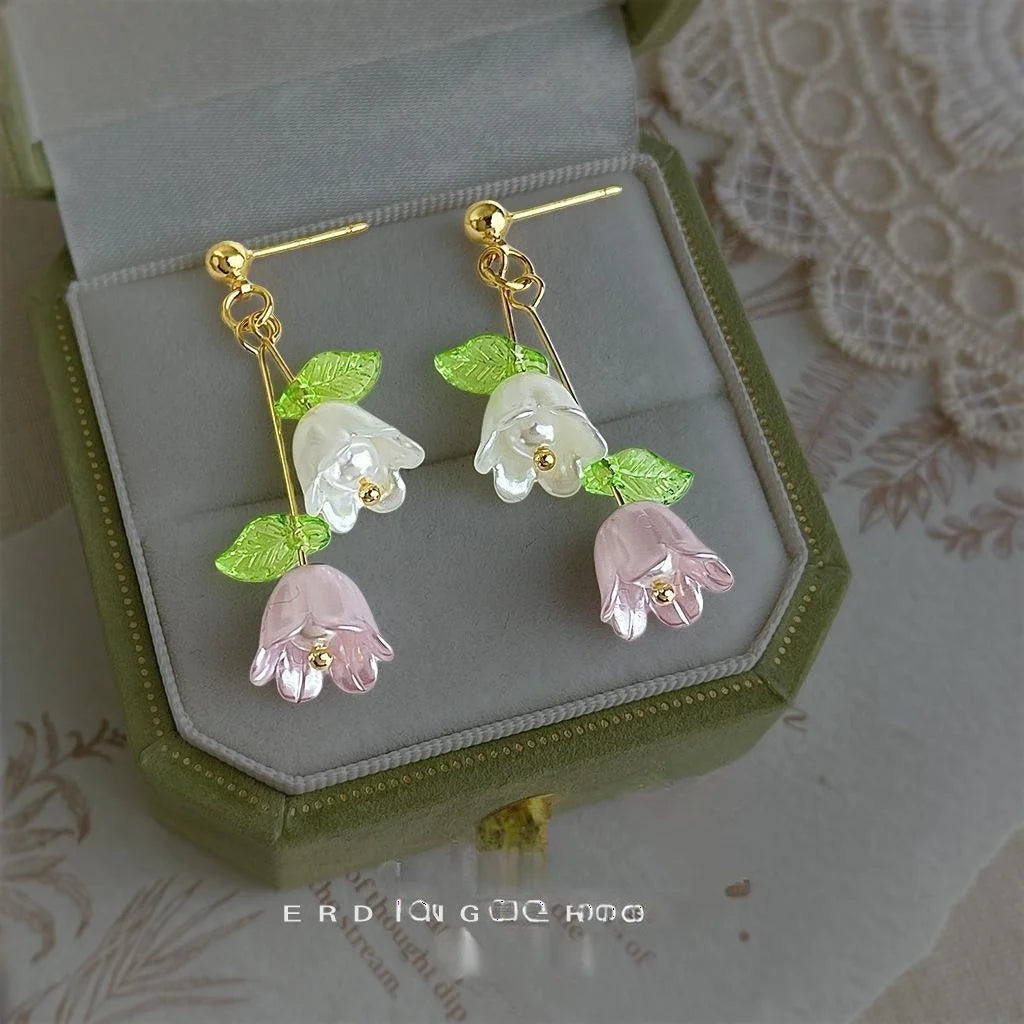 Handmade Copper Lily Of The Valley Tassel Drop Earrings Forest Floral Pastoral Style