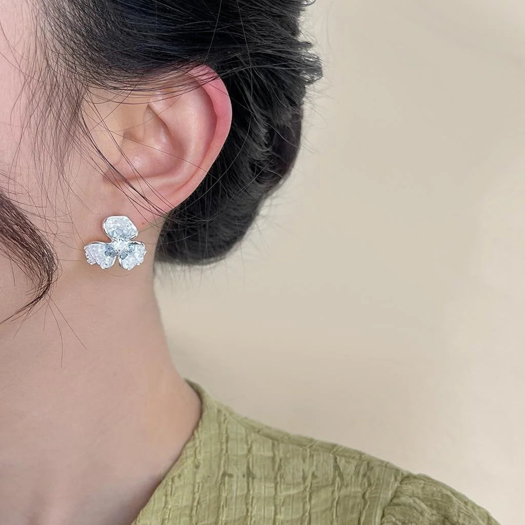 Elegant Iris Flower Drop Earrings Copper Micro Pave Zircon Glass Crystal Gradient Summer Jewelry