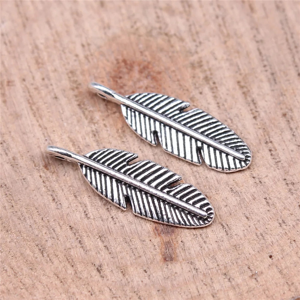 20x6mm 0.6g Multicolor Zinc Alloy Feather Charm Pendant for Necklace Bracelet Earring Making