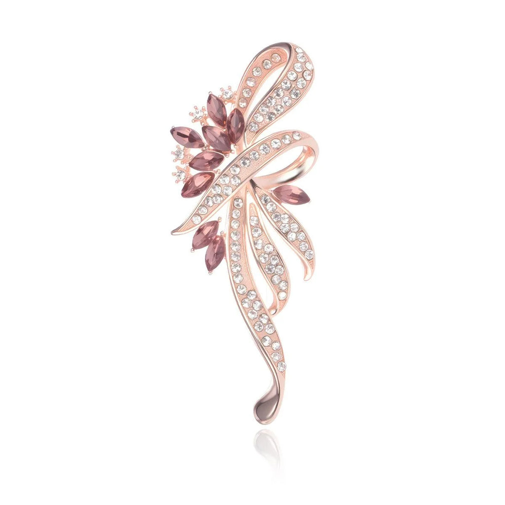 Elegant Rose Gold Alloy Bow Flower Brooch With Rhinestone Crystal, Luxury Lapel Pin Suit Accessory Gift