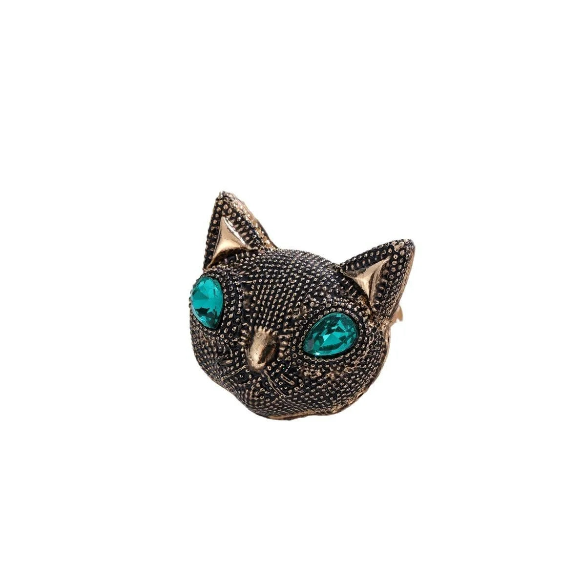Vintage Cat Head Brooch With Green Rhinestone Eyes, Antique Gold Alloy Lapel Pin For Suit Accessory Gift