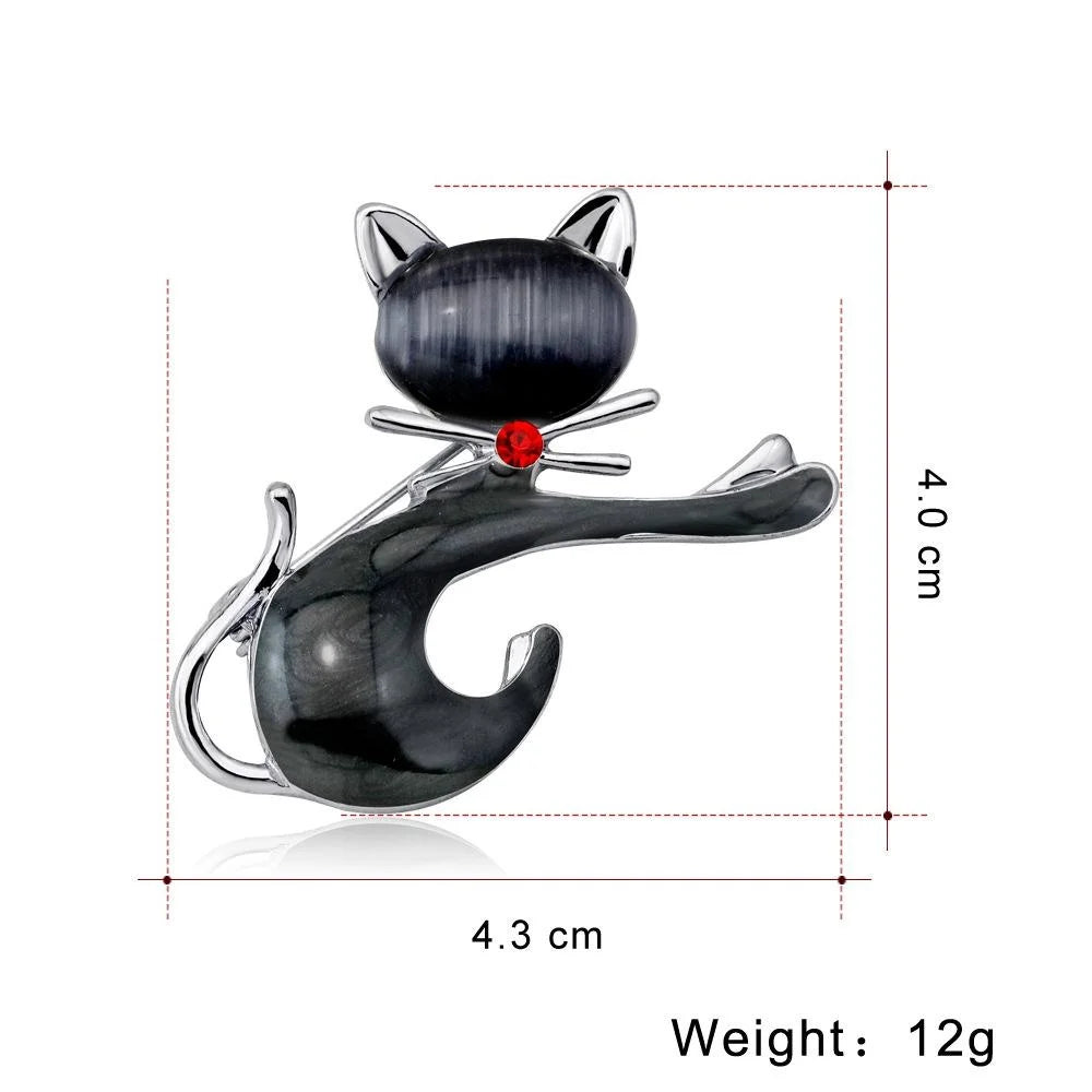 Cute Japanese Style Cat Eye Stone Cat Brooch With Gold Alloy Rhinestone Accents, Elegant Lapel Pin Gift