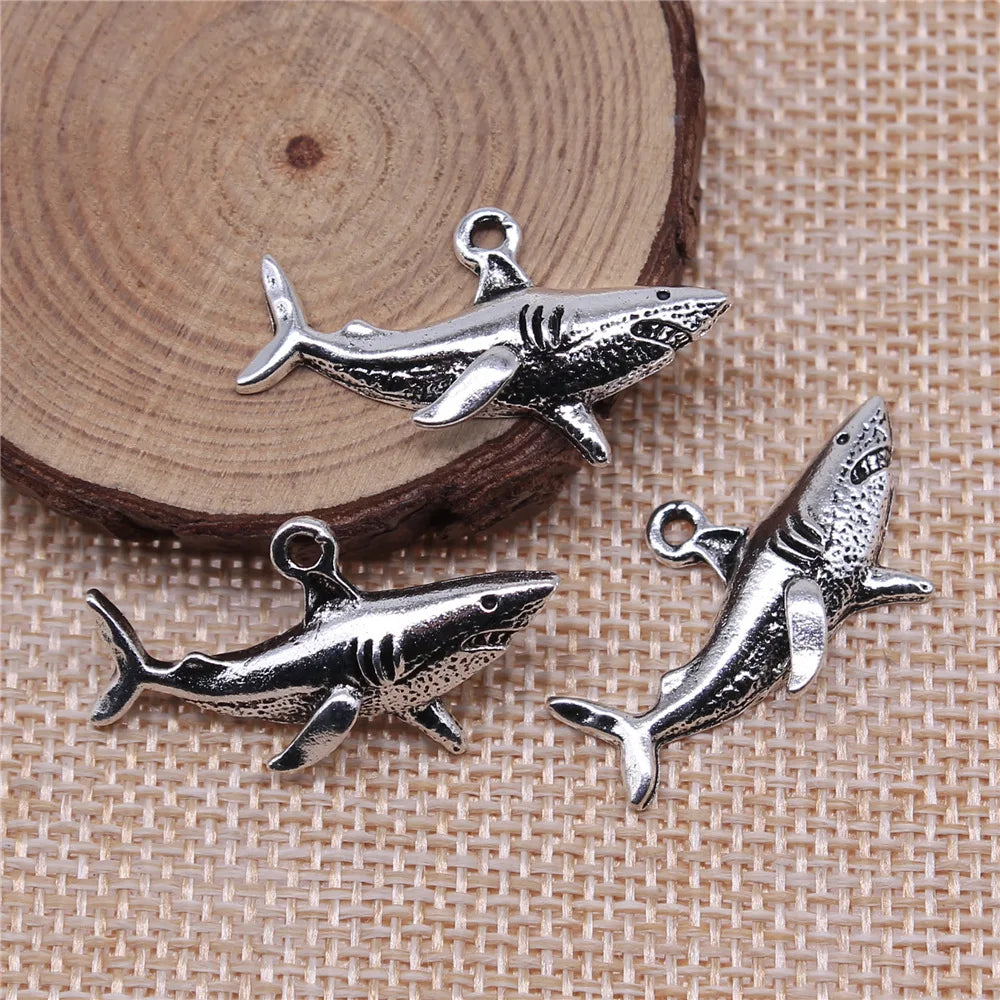 32x16mm 2.4g Antique Silver Zinc Alloy Shark Charm Pendant for DIY Necklace Bracelet Jewelry Making