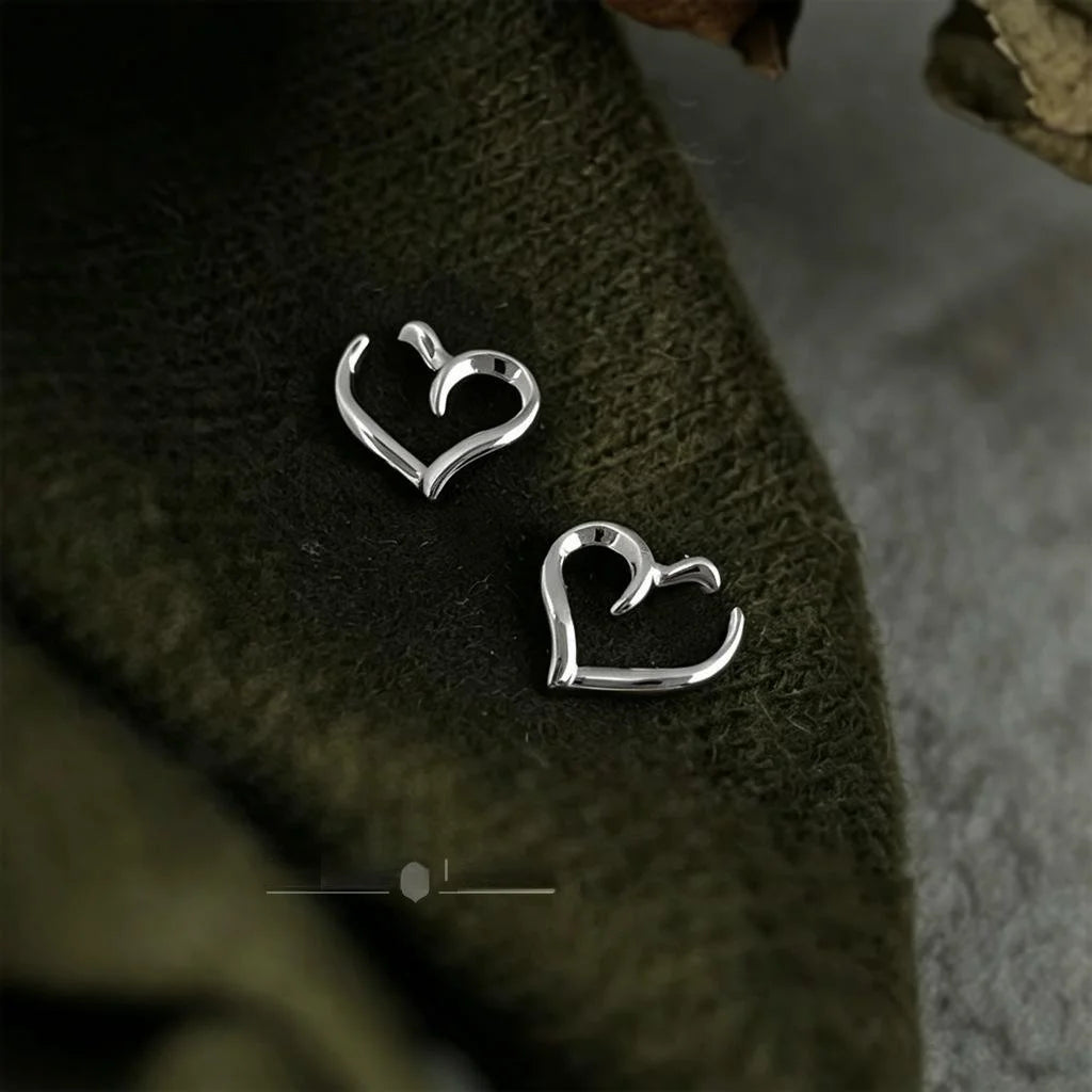 Minimalist Copper Open Heart Stud Earrings For Women Tiny Line Commuter Jewelry
