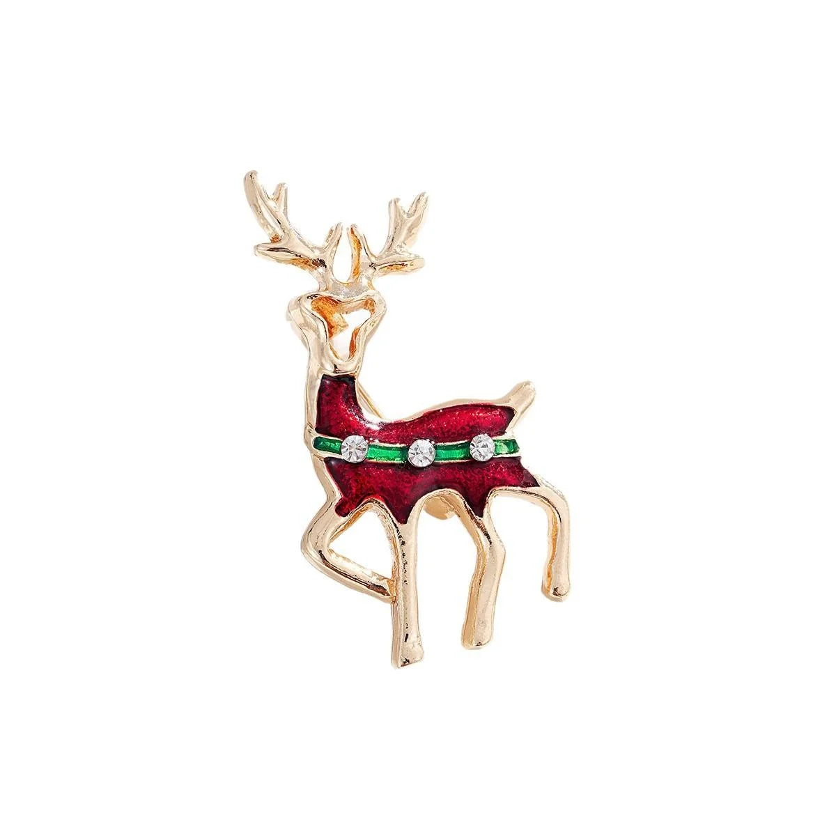 Cute Christmas Reindeer Brooch With Red Enamel Rhinestones, Gold Alloy Deer Lapel Pin Gift For Women
