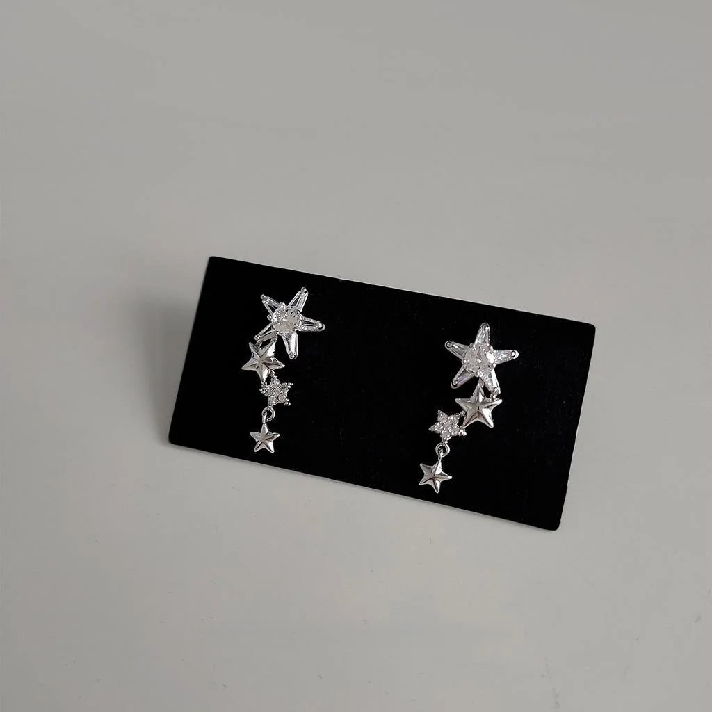 Micro Pave Zircon Star Stud Earrings Copper Silver Plated Sweet Cool Fashion Jewelry