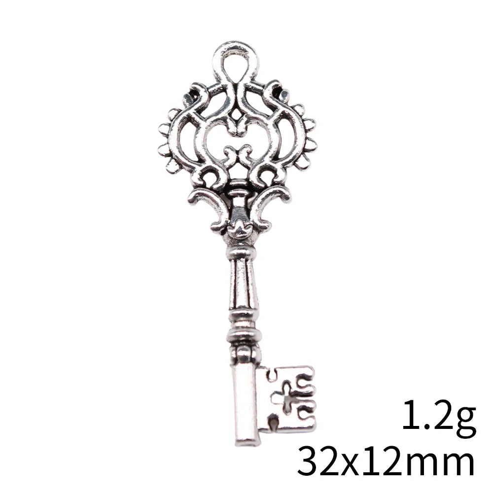 32x12mm 1.2g Zinc Alloy Key Charm Pendant for DIY Necklace Bracelet Keychain Jewelry Making