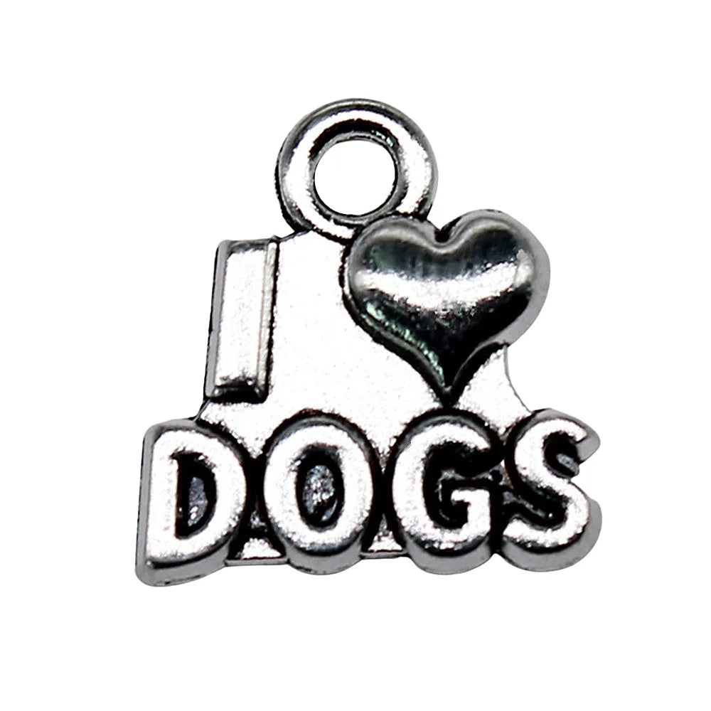 16x16mm 1.7g Zinc Alloy I Love Dog Charm Pendant for DIY Pet Theme Necklace Bracelet Making