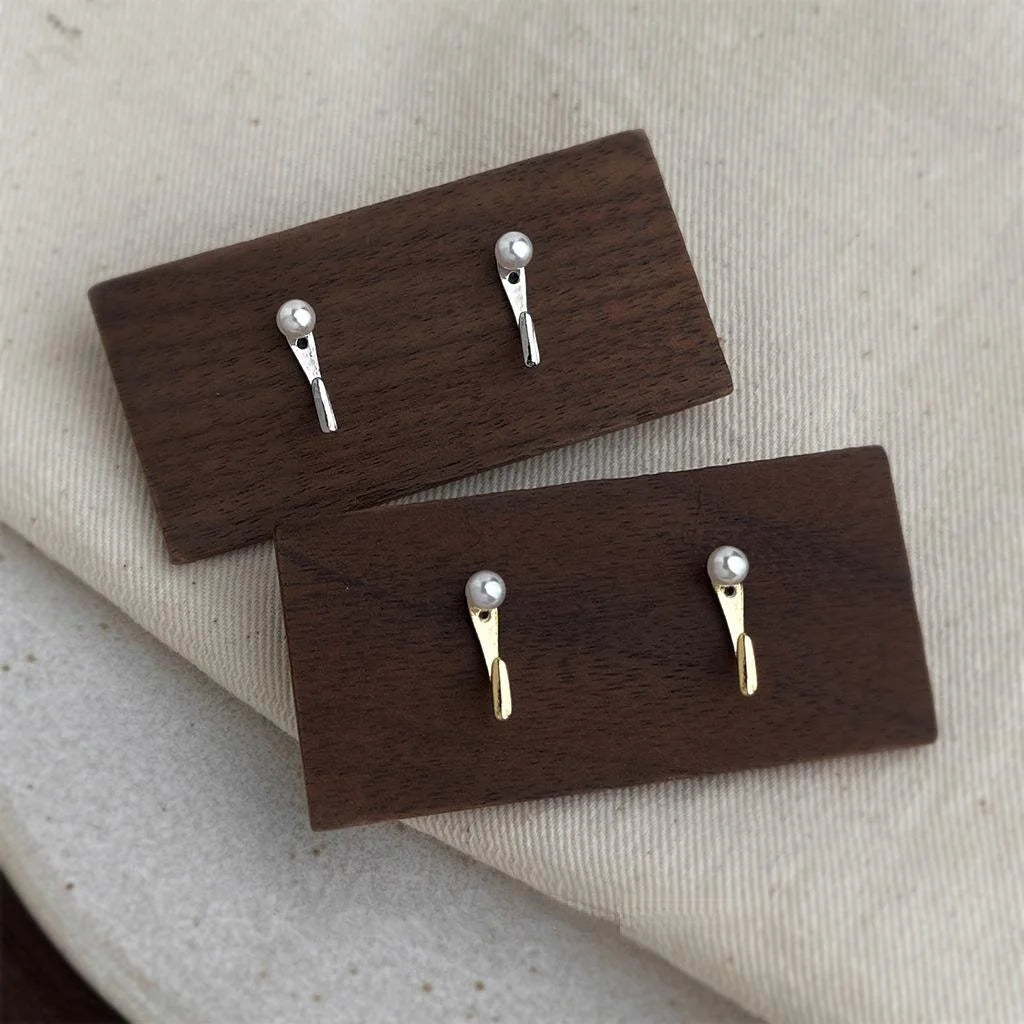 14K Gold Plated Alloy Pearl Stud Earrings, Minimalist Korean Geometric Jewelry