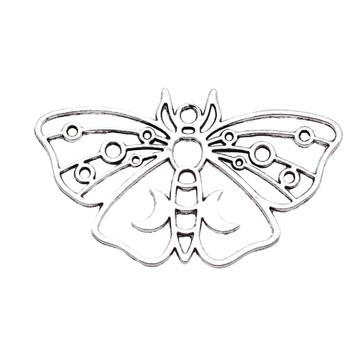 37x22mm 1.8g Antique Silver Zinc Alloy Hollow Moon Moth Charm Pendant for DIY Jewelry Making