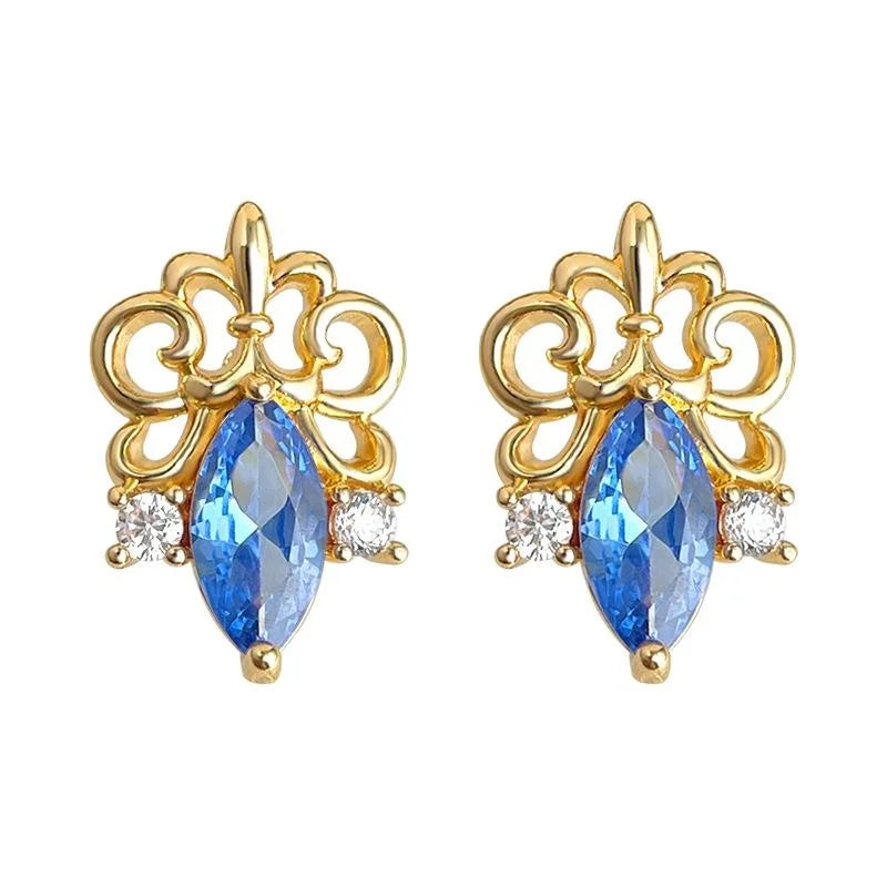 Original Design Iris Flower Zircon Inlaid Copper Stud Earrings For Women Light Luxury